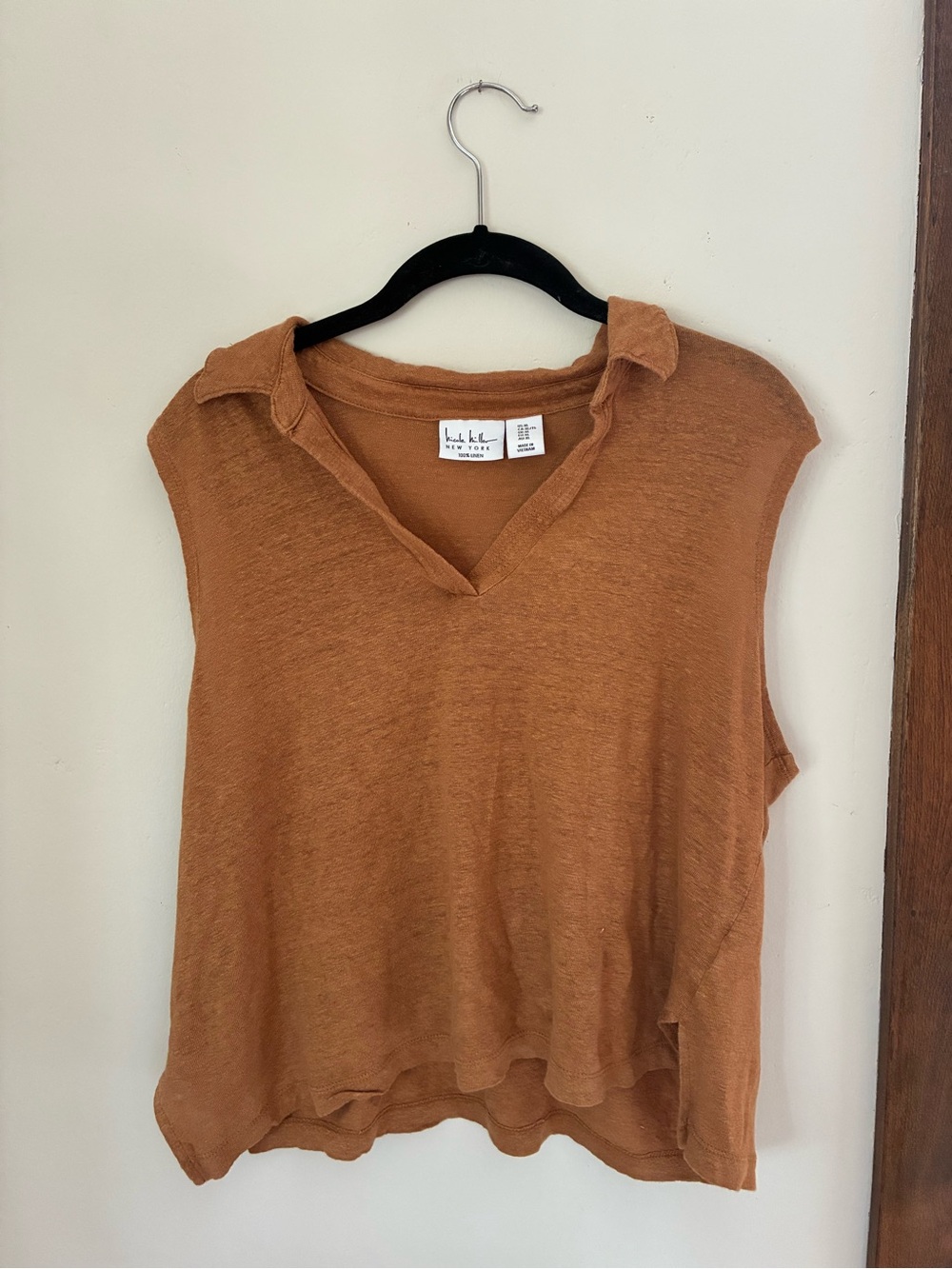 Linen Sleeveless Polo Top - Rust